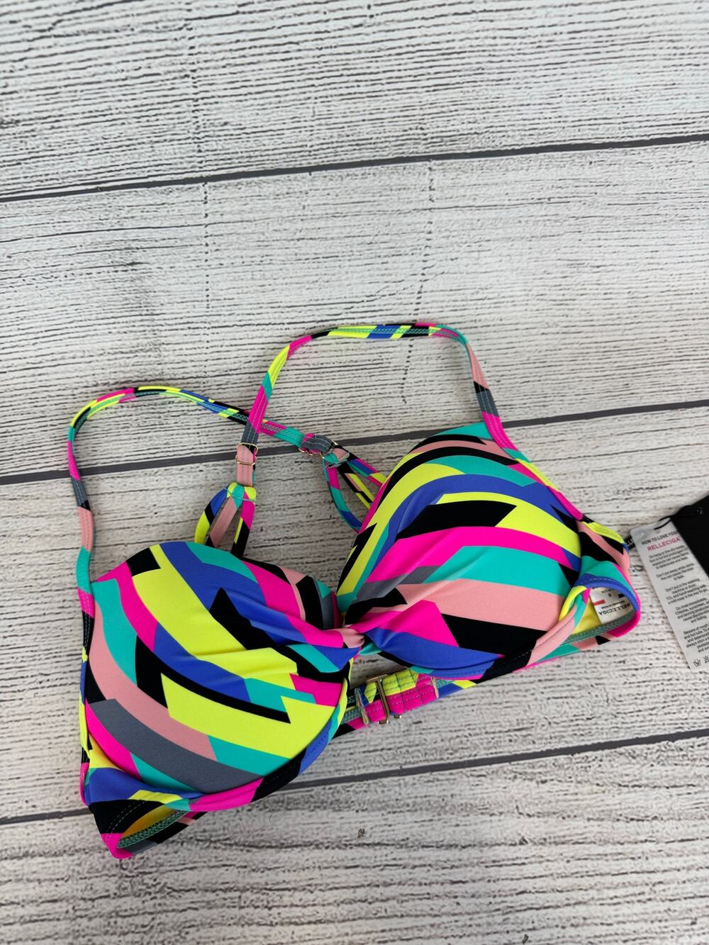 Relleciga Women's Neon Printed Bikini Swim Top Size Small